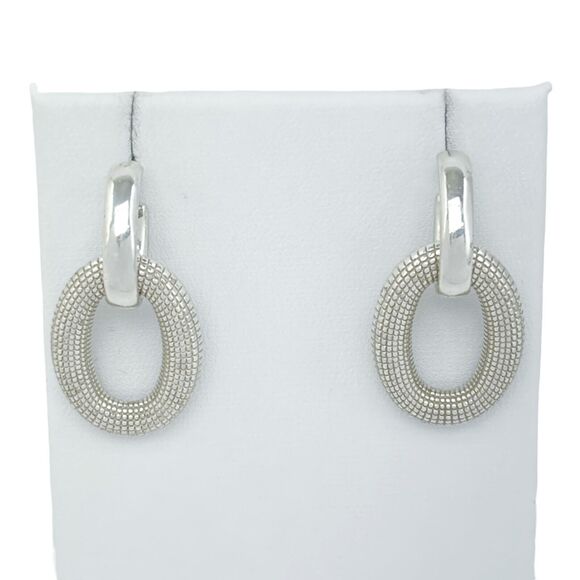 Vintage Sterling Silver 3.5cm Textured Oval Drop Earrings - Picture 2 of 7